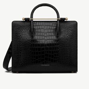 Strathberry Croc-Embossed Leather Midi Tote in Black